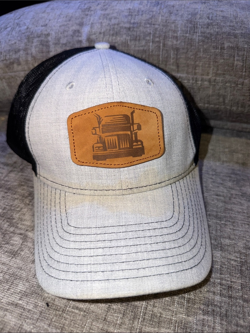 FIERCE 901 Trucker Hat Gray Black Semi Truck Leather Patch Snapback